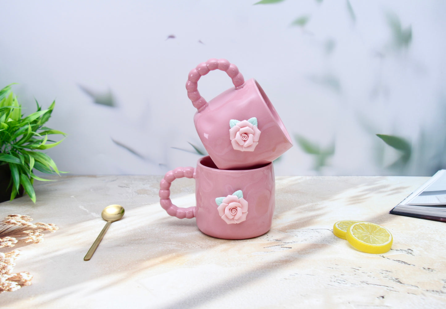 'French Rose' Ceramic Coffee Mug, Pink