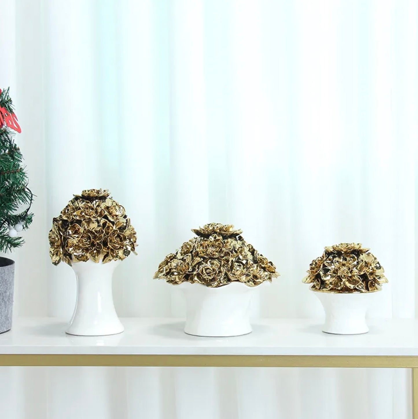 'Anastasia' Golden Roses Ceramic Bouquet | Vase | Centrepiece, Small