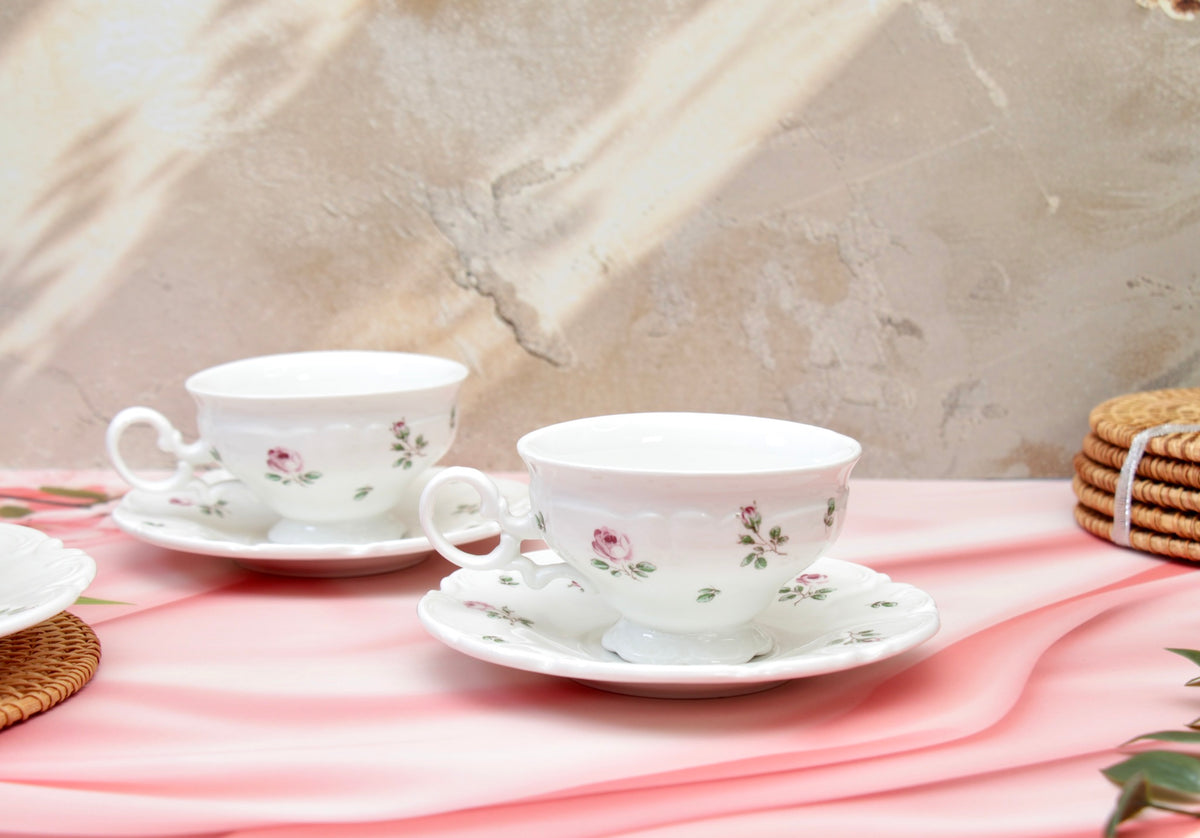 'Ambrosia' Porcelain Floral Cup & Saucer | Set of 2
