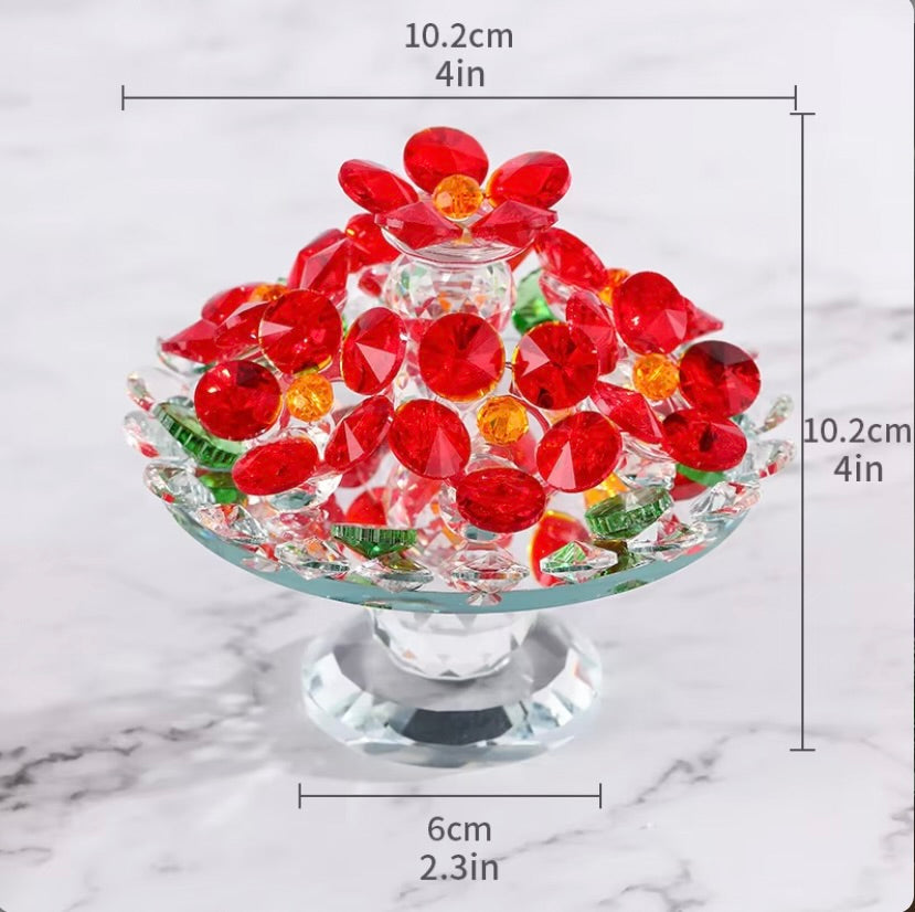 'Sparkles' Rotating Glass Crystal Flowers - Red