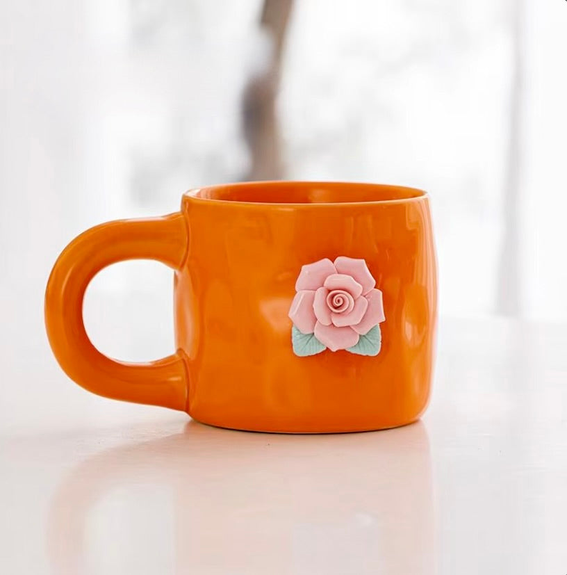 'French Rose' Ceramic Coffee Mug, Orange