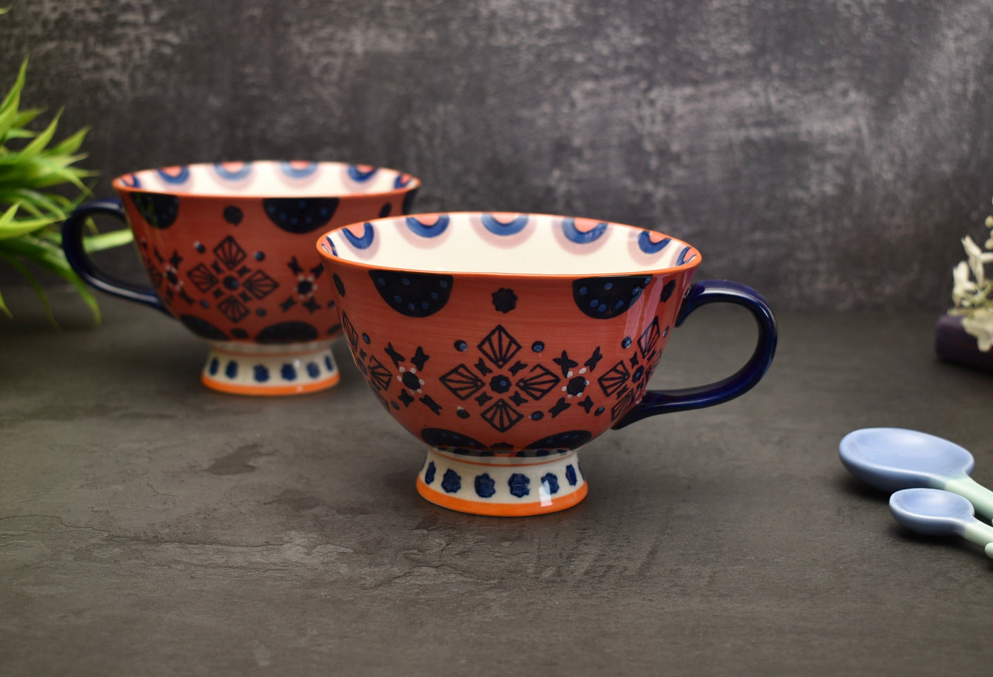 'Boho' Ceramic Big Coffee Mug Orange & Blue - Peppylittlethings.com
