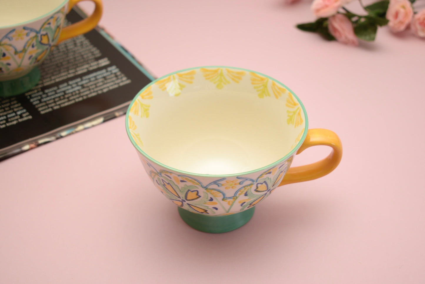 'Boho' Ceramic Big Coffee Mug Yellow & Green - Peppylittlethings.com