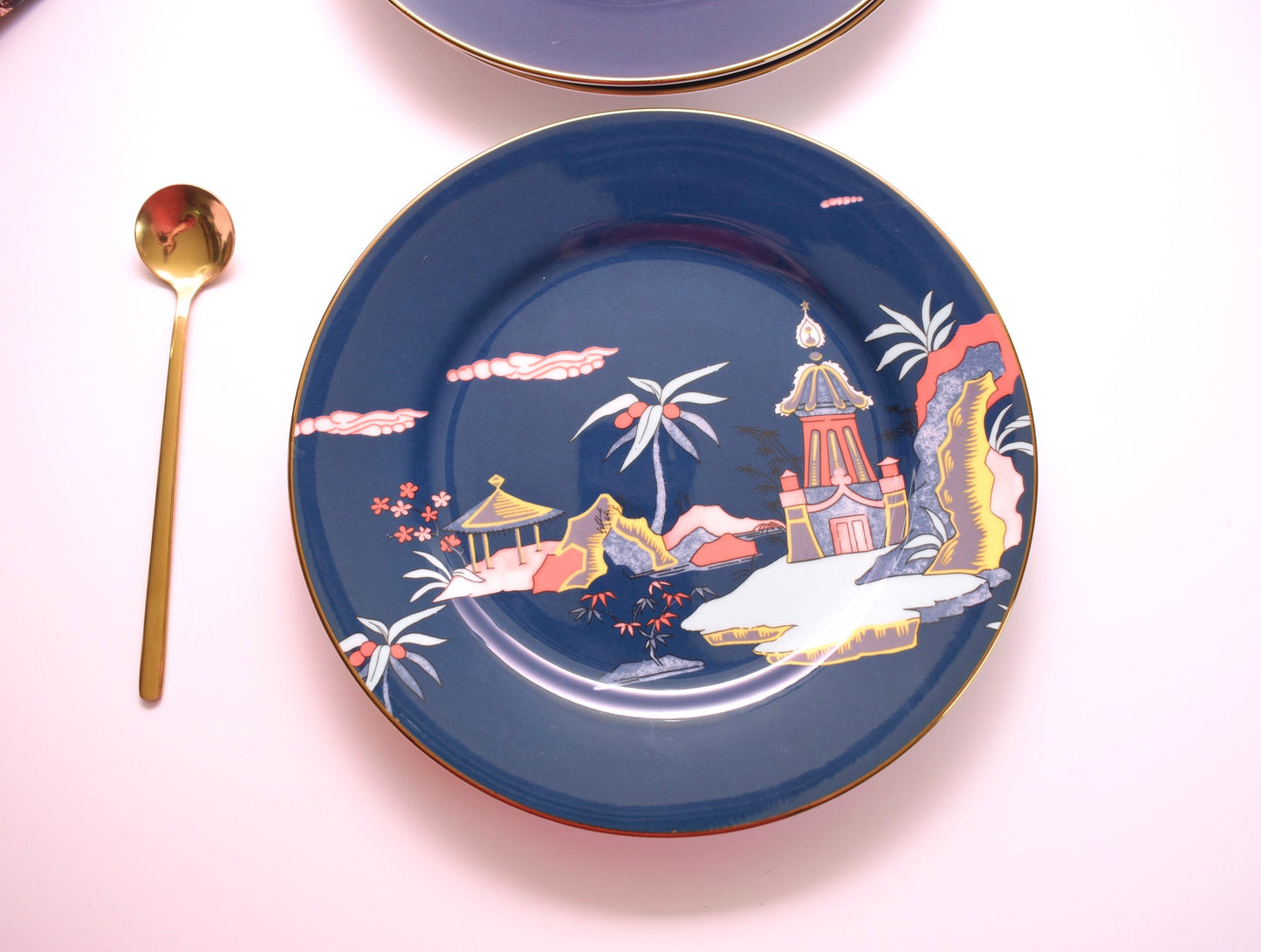 'Ivy' Navy Blue Landscape' Dessert Plate - Peppylittlethings.com