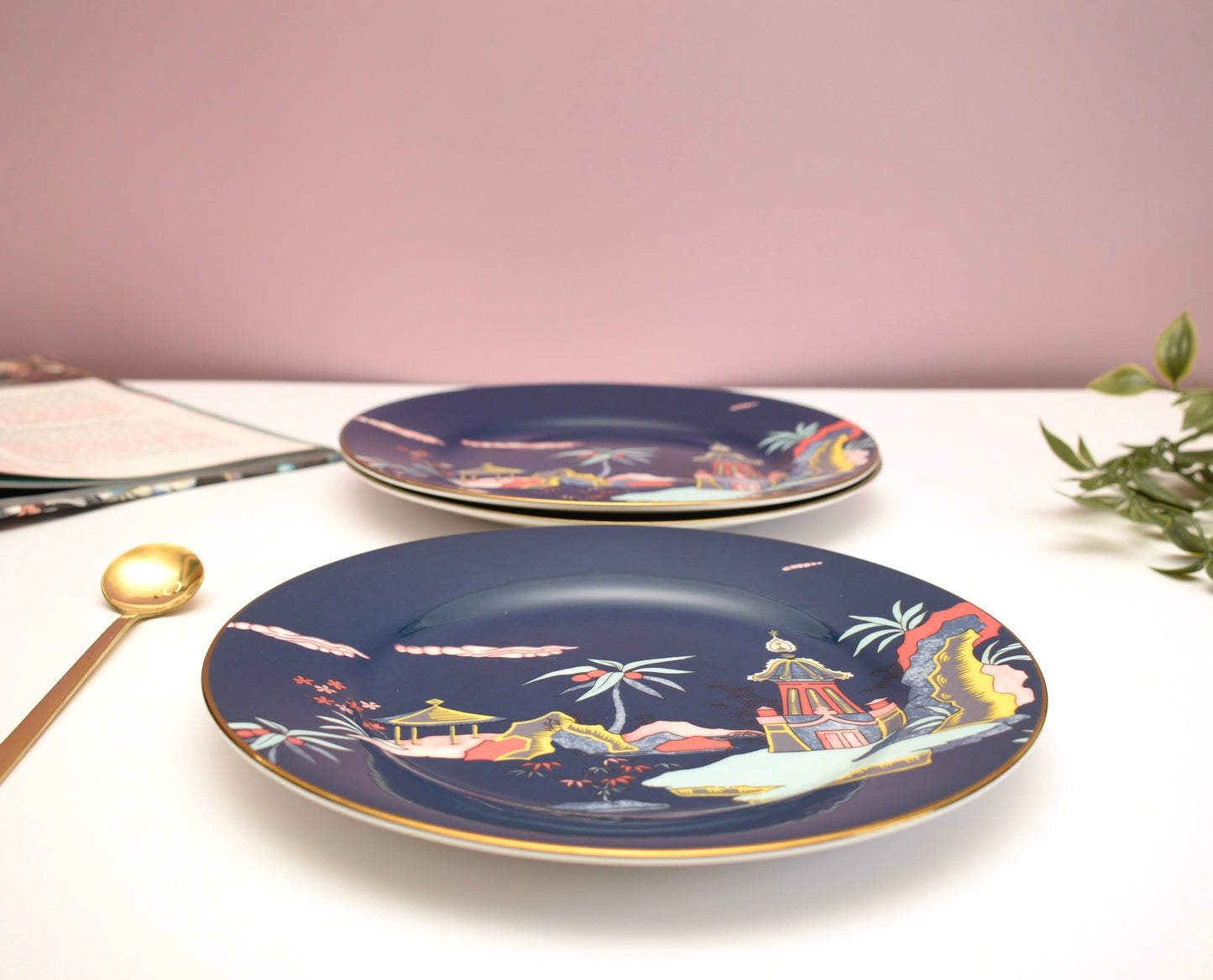 'Ivy' Navy Blue Landscape' Dessert Plate - Peppylittlethings.com
