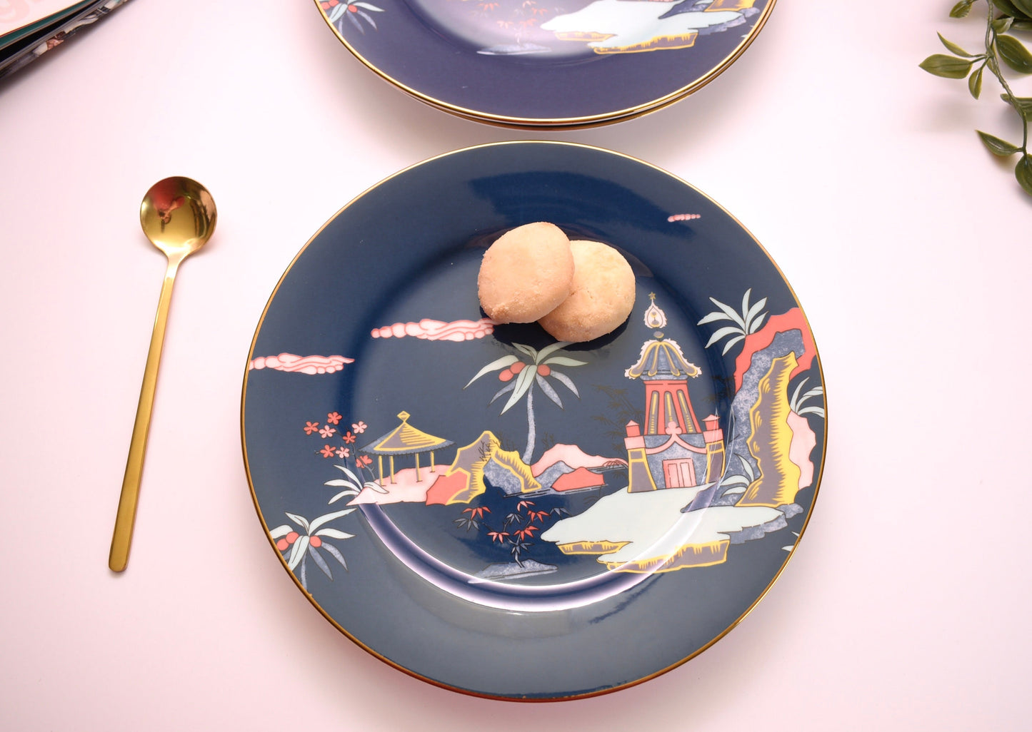 'Ivy' Navy Blue Landscape' Dessert Plate - Peppylittlethings.com