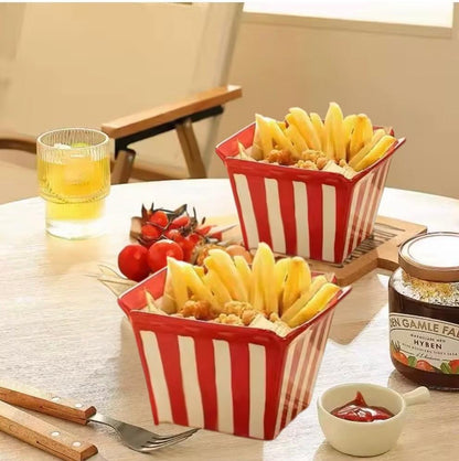Red Striped Ceramic Popcorn Bowl, 400ml
