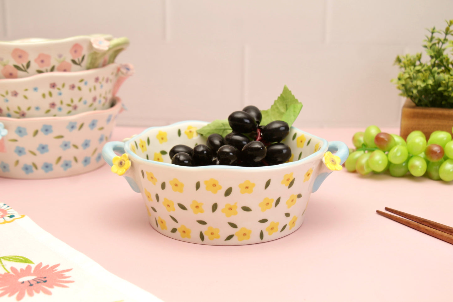 'Periwinkle' Ceramic Bowls - Blue/Yellow