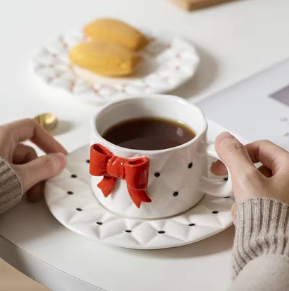 'Red Bow' Ceramic Cup n Saucer Set of 1