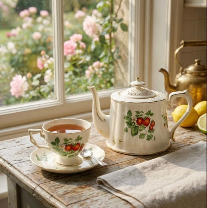 'Strawberry Blossom' Ceramic Cup & Saucer, Set Of 2