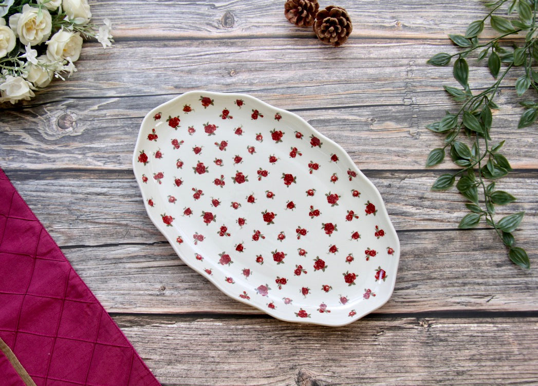'Ruby Heritage' Ceramic Oval Platter, 9 Inch