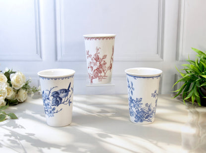 'Crimson Bloom' Porcelain Tumbler | Cup | Red | Set of 2