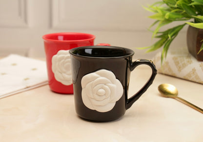 'Chloe' Rose Embossed Coffee Mug - Black