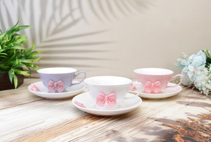 'Bow' Ceramic Cup n Saucer, White