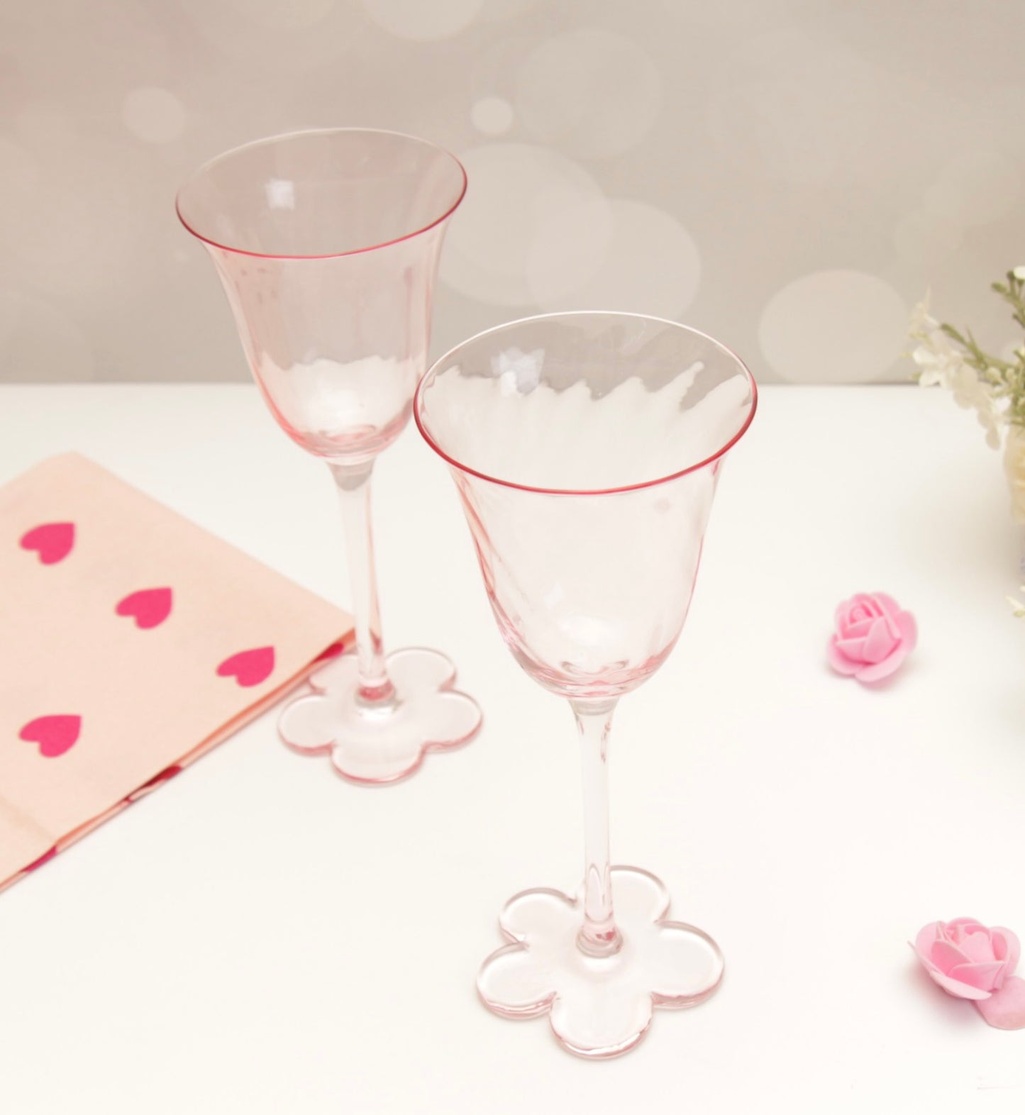 'Daisy' Pink Long Stemmed Glasses - set of 2