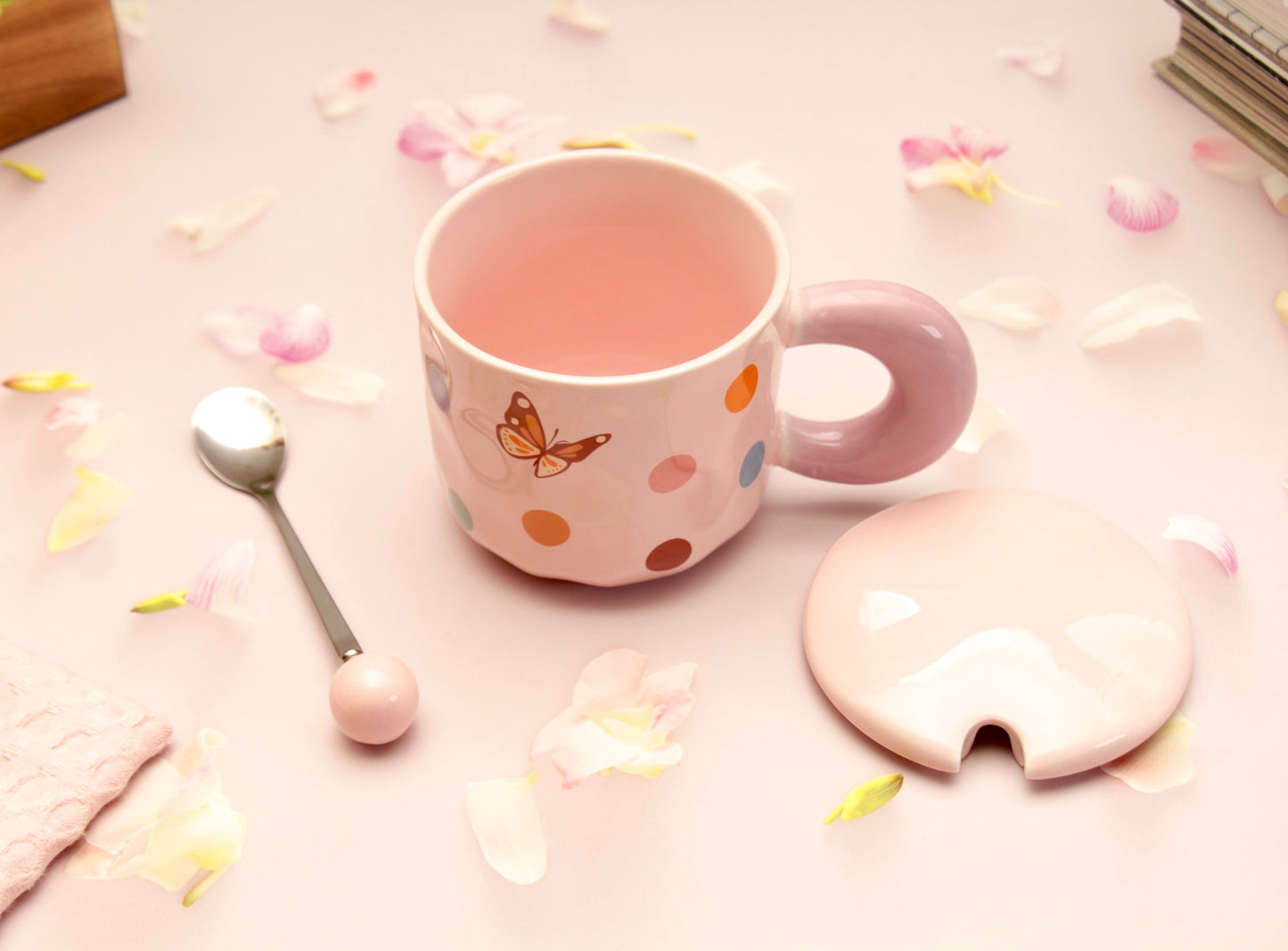 'Polka Dots' Ceramic Coffee Mugs - Pink