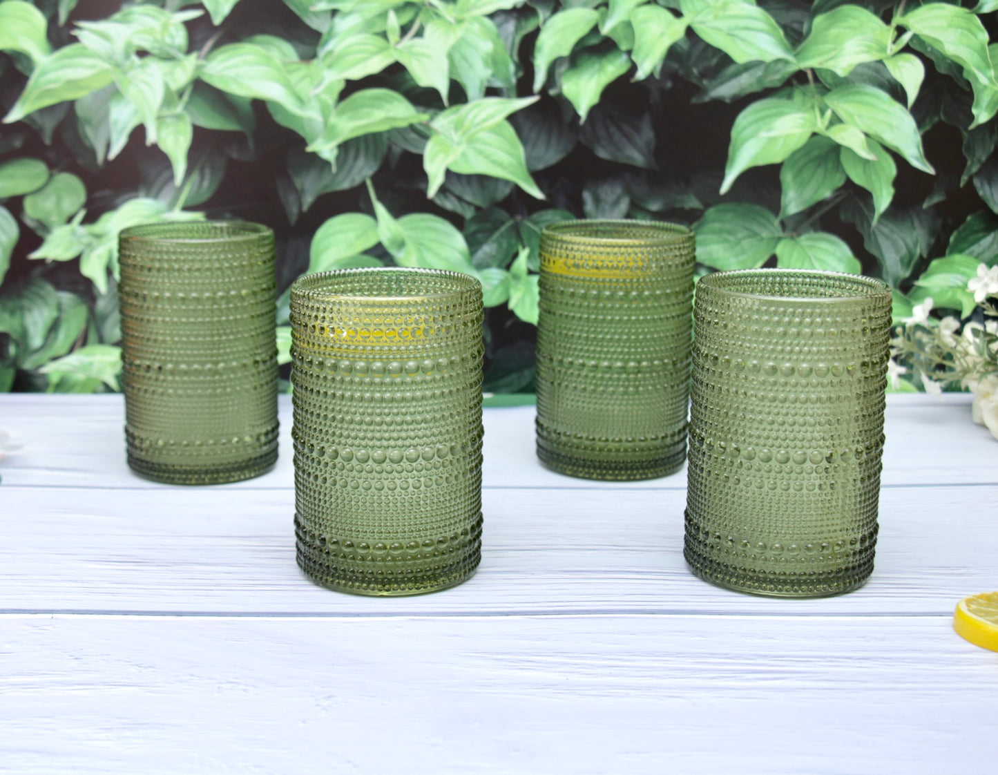 'Frost' Dotted Glass Tumblers, Set Of 4 - Green