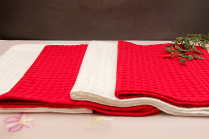 'Scarlet' Waffle Kitchen Towels, Set of 4