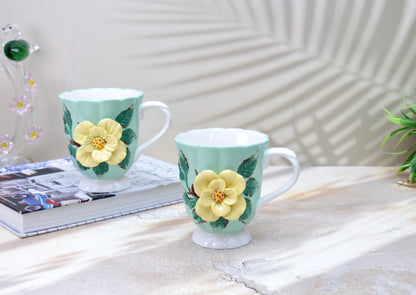 'Isadora' Ceramic Rose Embossed Coffee Mug