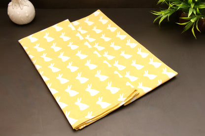 'Bunny' Yellow Printed Kitchen Towels, Set of 2