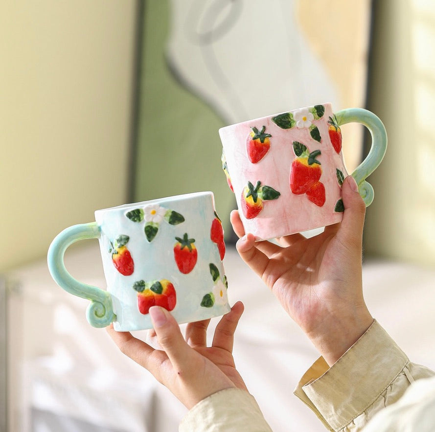 'Strawberries' Ceramic Coffee Mug, Pink