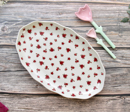 'Ruby Heritage' Ceramic Oval Platter, 9 Inch