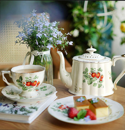 'Strawberry Blossom' Ceramic Cup & Saucer, Set Of 2