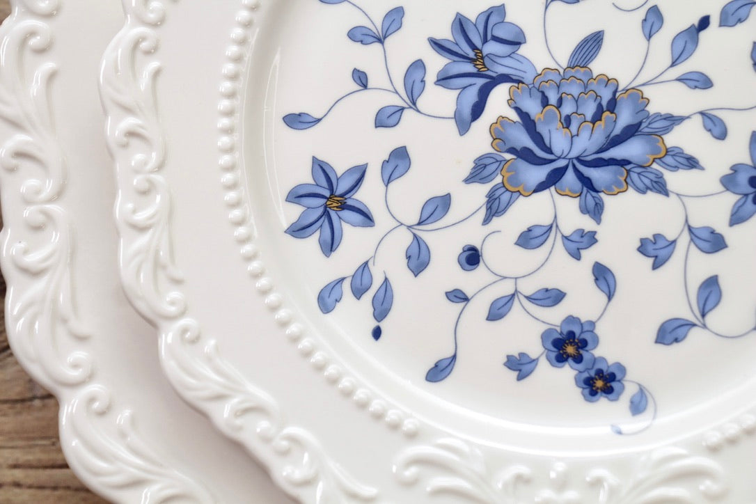 'Mirabelle' White Ceramic Dessert Plate | Floral | 8 Inches