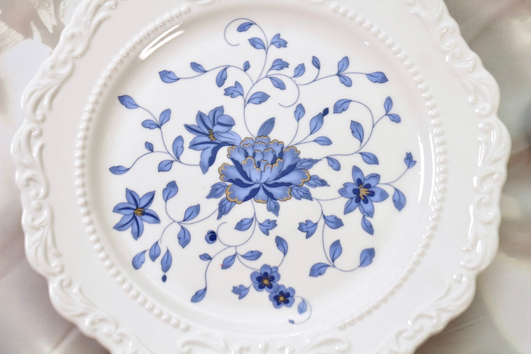 'Mirabelle' White Ceramic Dessert Plate | Floral | 8 Inches