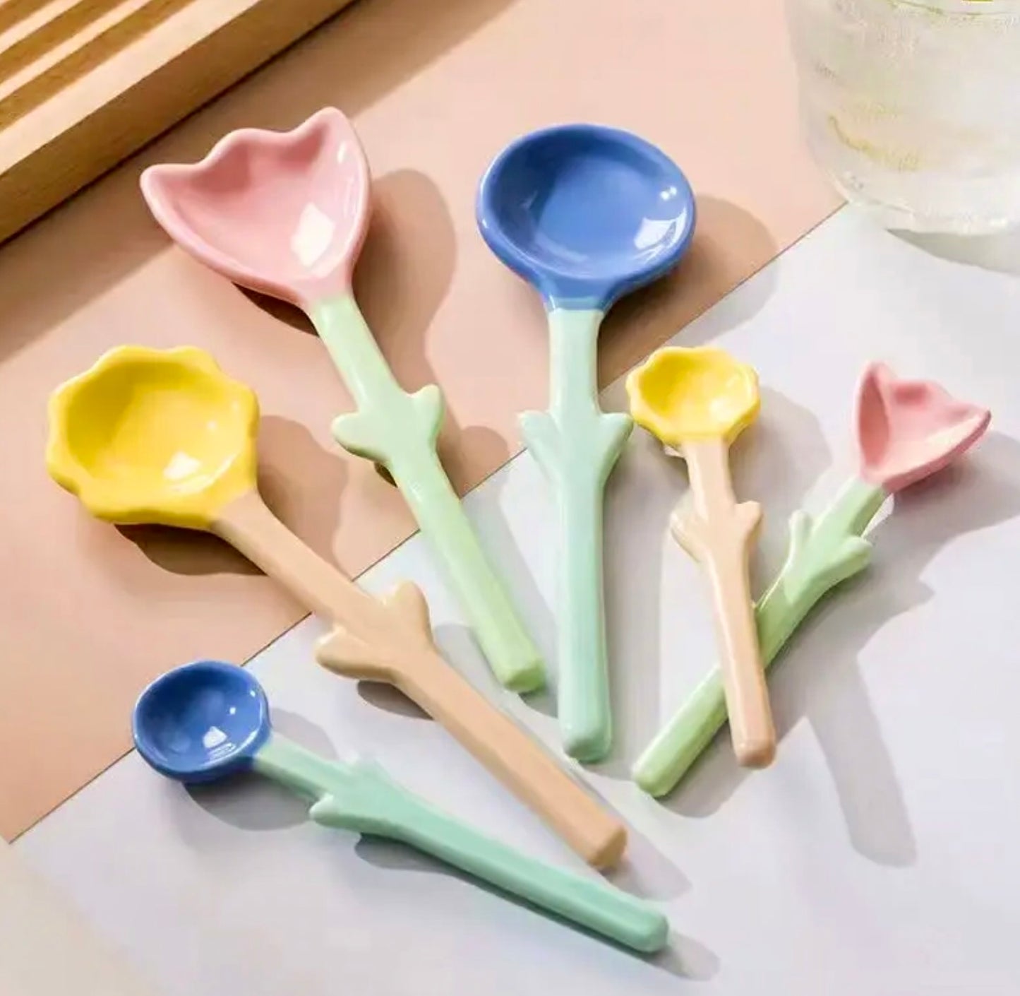 'Blue Orchids' Blue Ceramic Spoon Set