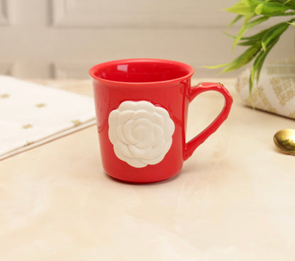 'Chloe' Rose Embossed Coffee Mug - Red