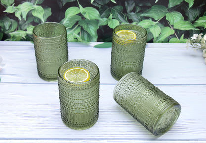 'Frost' Dotted Glass Tumblers, Set Of 4 - Green