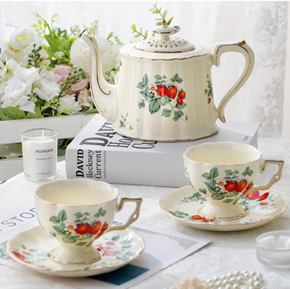 'Strawberry Blossom' Ceramic Cup & Saucer, Set Of 2