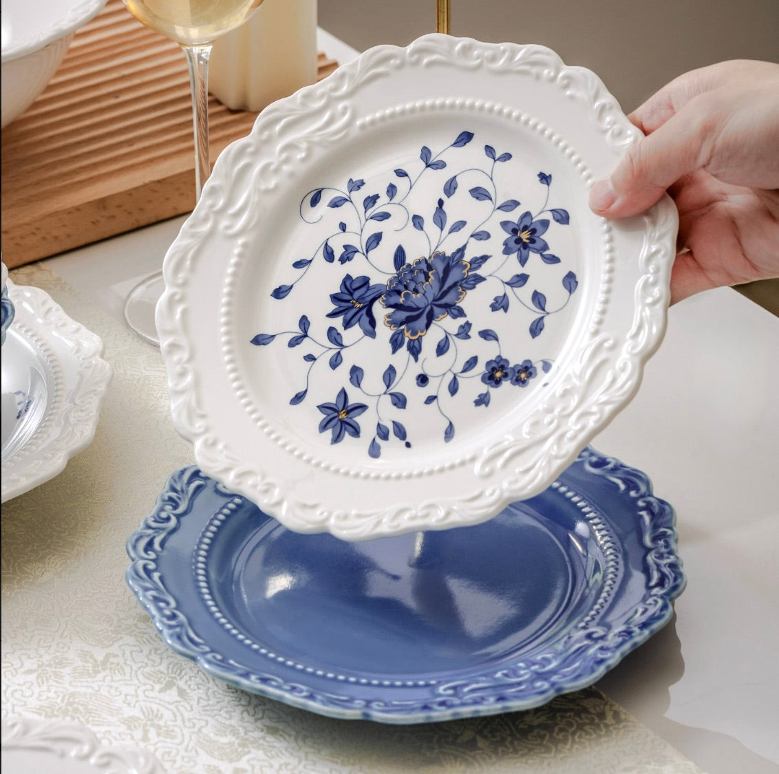 'Mirabelle' Blue Ceramic Dessert Plate, 21 cm