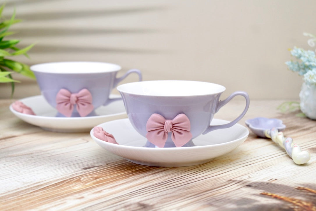 'Bow' Ceramic Cup n Saucer, Purple