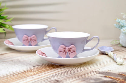 'Bow' Ceramic Cup n Saucer, Purple