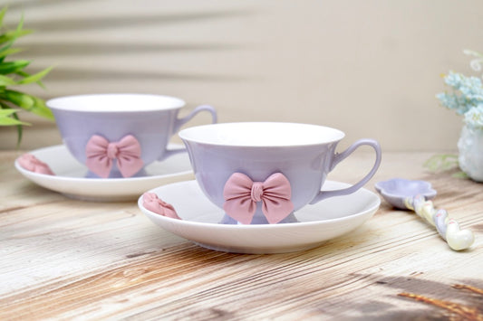 'Bow' Ceramic Cup n Saucer, Purple