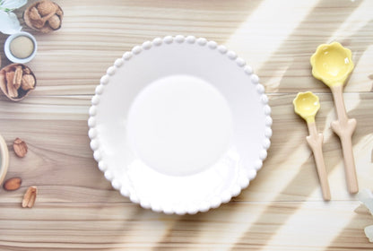 'Crescent' White Ceramic Dessert Plate