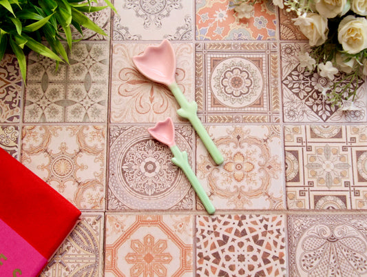 'Tulip' Pink Ceramic Spoon Set