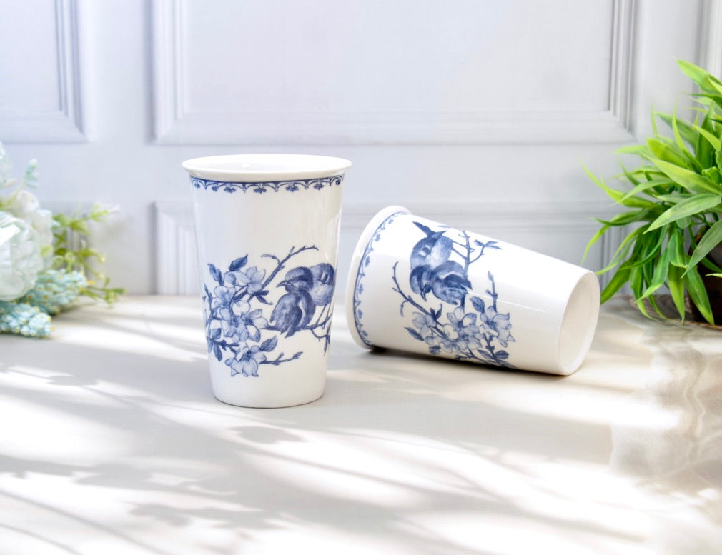 'Bleu Jardin' Porcelain Tumbler | Cup | Blue | Set of 2
