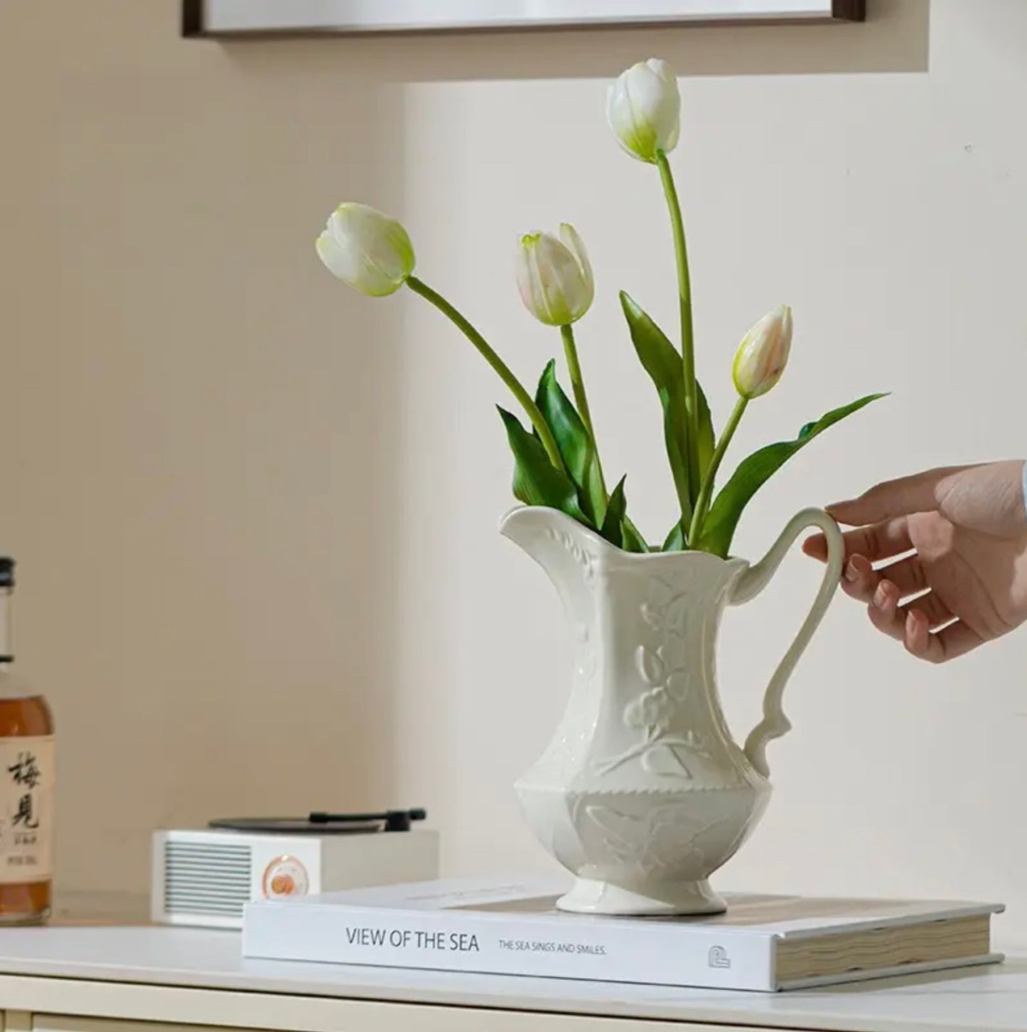 'Prairie' White Ceramic Jug Vase