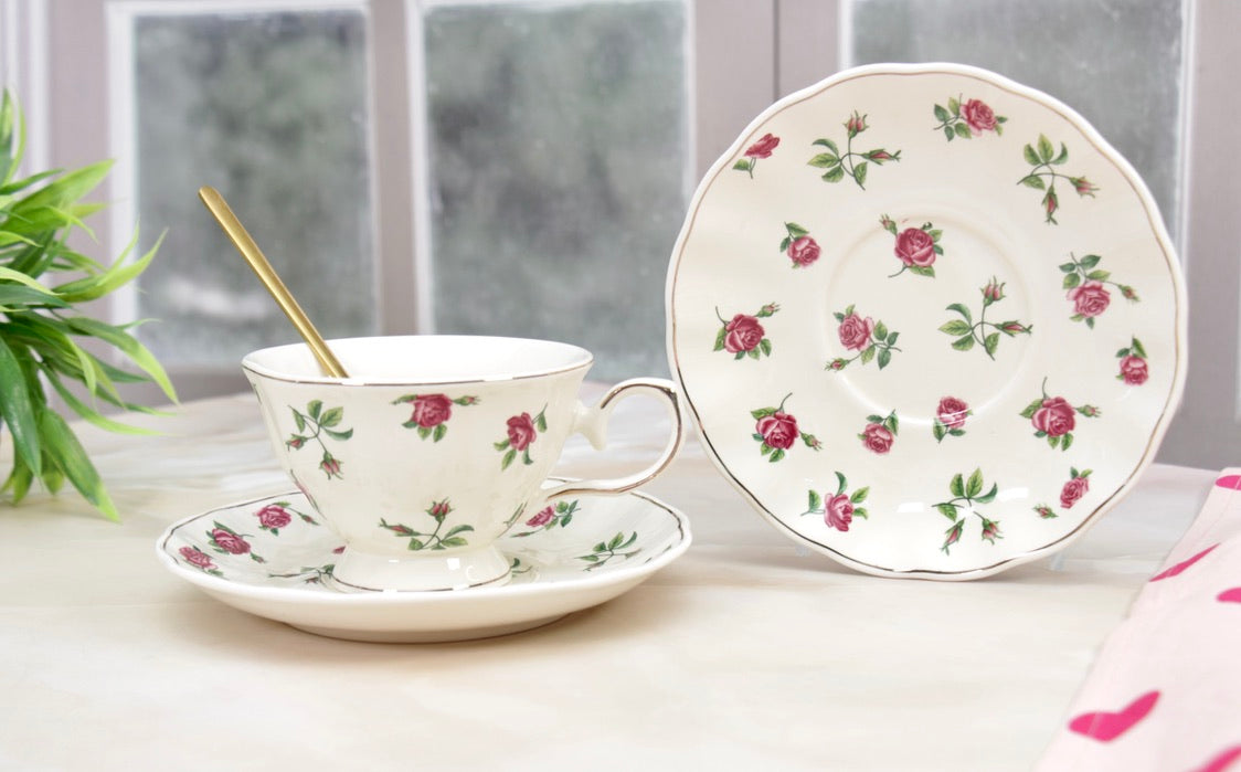 'Bellarose' Ceramic Cup & Saucer | Set of 2