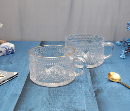 'Capri' Glass Cups - Set of 2, Gold Rim