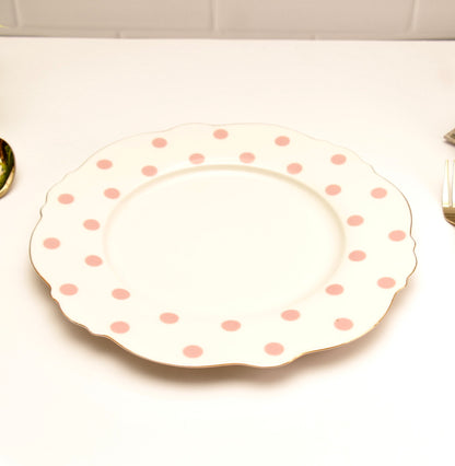 'Alice' Ceramic Dinner plate - Pink Polka Dots