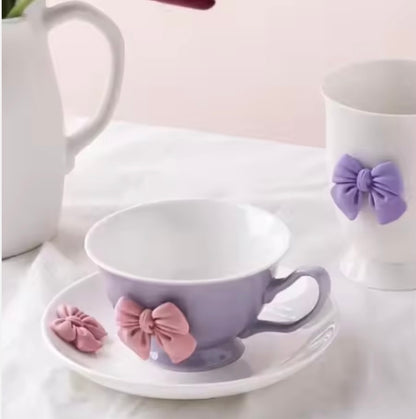 'Bow' Ceramic Cup n Saucer, Purple