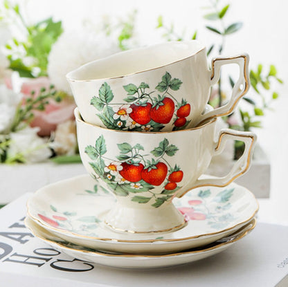 'Strawberry Blossom' Ceramic Cup & Saucer, Set Of 2