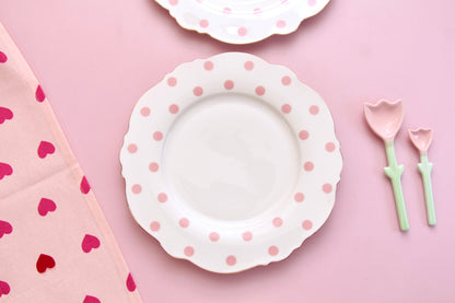 'Alice' Ceramic Dinner plate - Pink Polka Dots