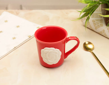 'Chloe' Rose Embossed Coffee Mug - Red