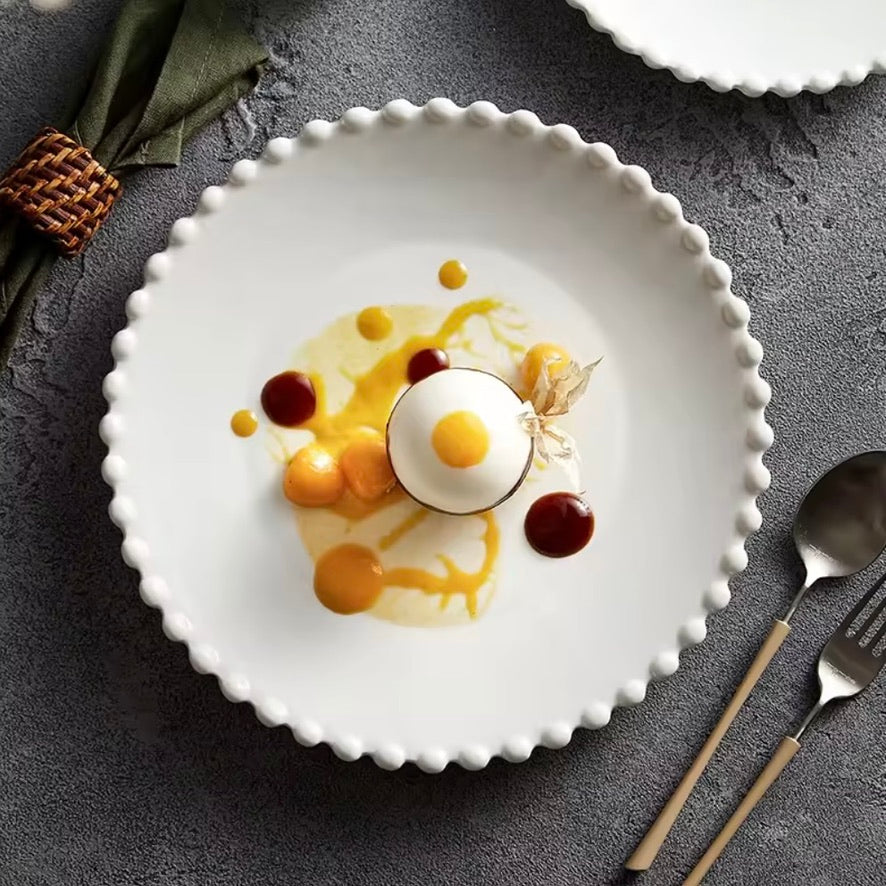 'Crescent' White Ceramic Dessert Plate