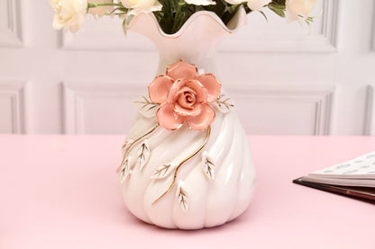 'Shrub Rose' White Ceramic Vase